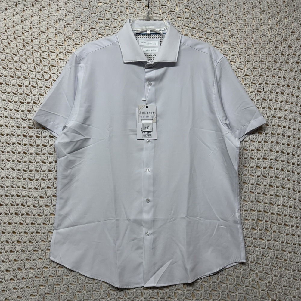 NWT Denim & Flower Ricky Singh Shirt Mens XL White Non-Iron Tech Button Up